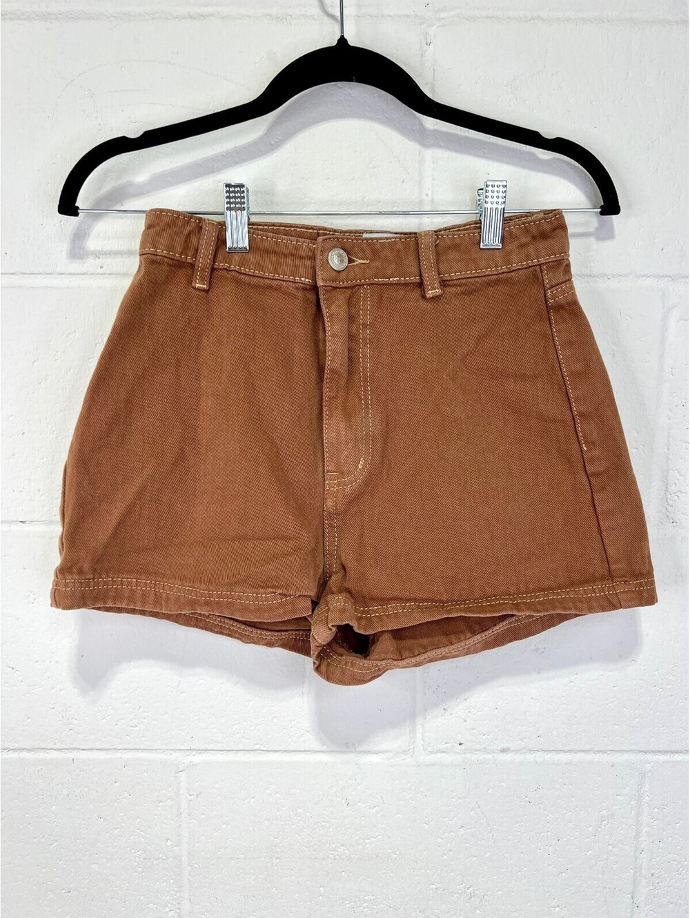 Princess Polly Brown High-Waisted Denim Shorts Size US 2